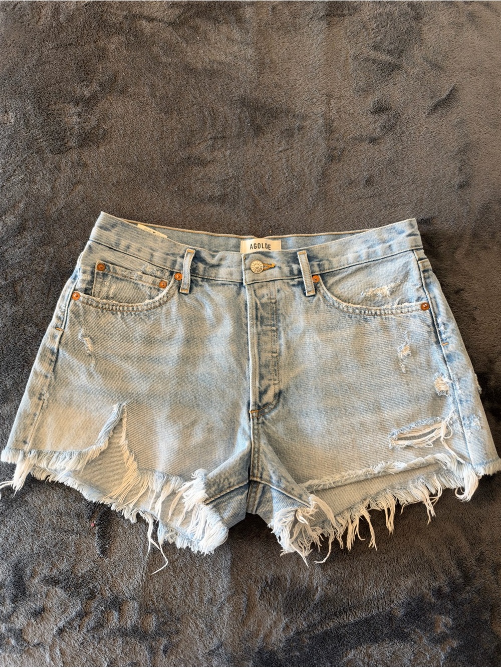 Agolde Parker Light Blue Distressed Denim Shorts